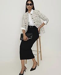 Ann Taylor Split Hem Jacket Plaid Whipped Cream Multi Women's