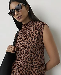 Ann Taylor Animal Print Mini Sweater Dress Brown Women's