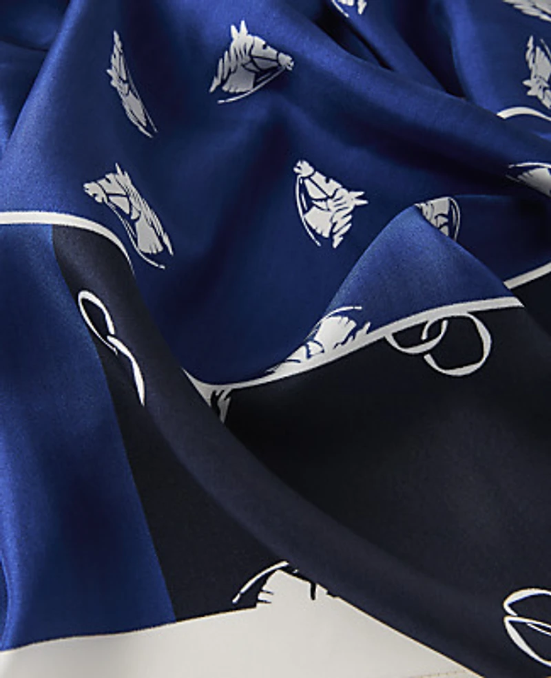 Ann Taylor Equestrian Print Silk Scarf Bright Winter Blue Women's