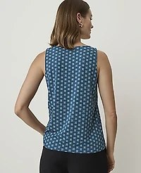 Ann Taylor Petite Floral Mixed Media V-Neck Shell Top Harbor Side Blue Women's