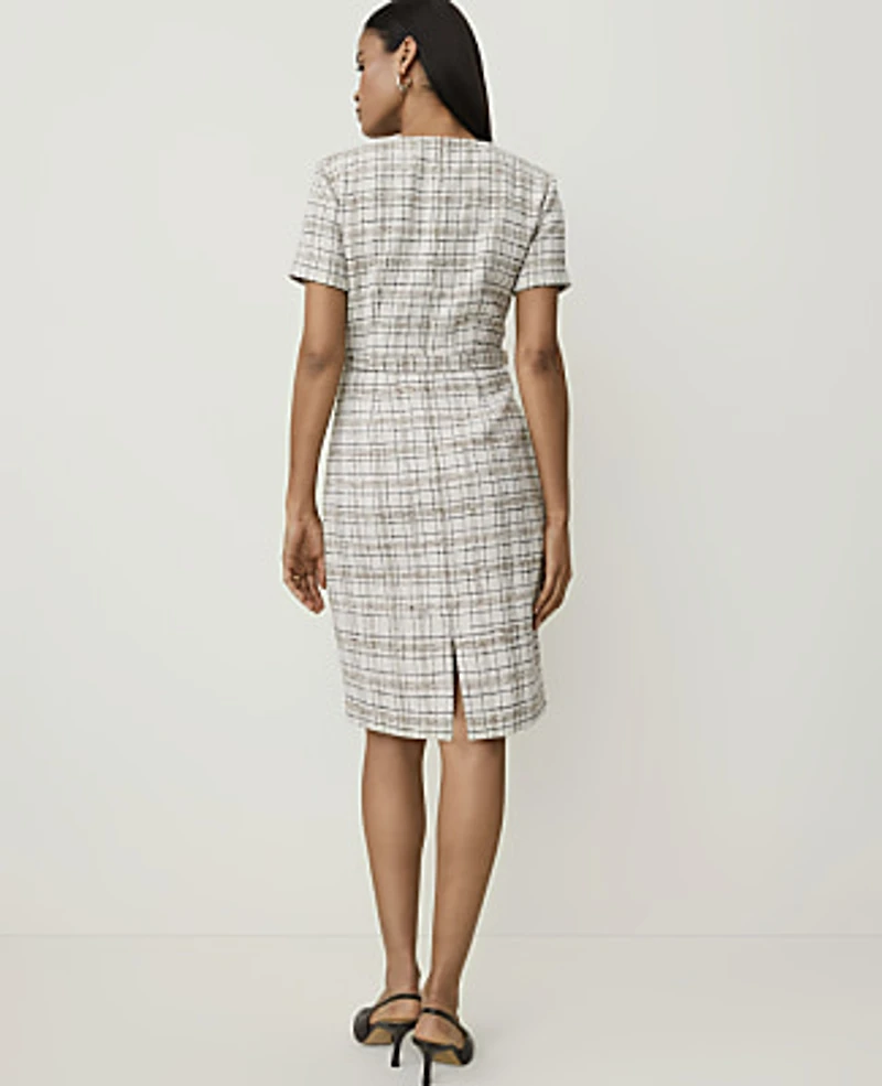 Ann Taylor Belted Sheath Dress Tweed Whipped Cream Multi Women's