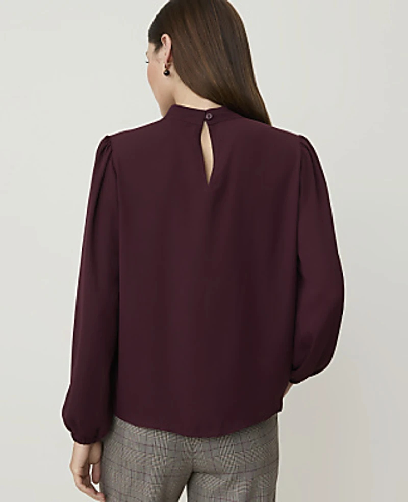 Ann Taylor Mock Neck Ruffle Trim Blouse Purest Plum Women's