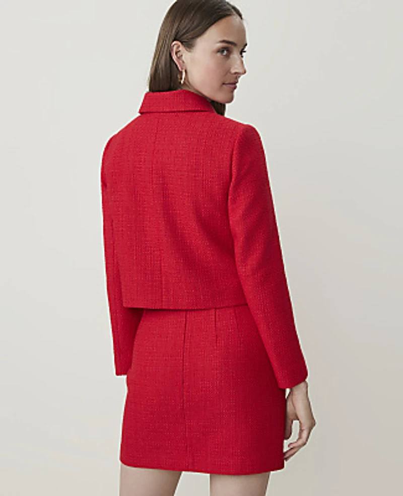 Ann Taylor Petite Collared Jacket Tweed Bright Poppy Women's