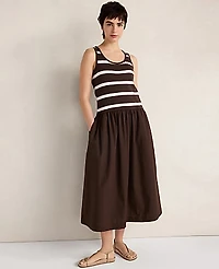 Ann Taylor Haven Well Within Organic Cotton Stripe Midi Dress Fresh Coffee Women's