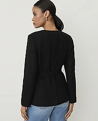 Ann Taylor Petite Belted Jacket Tweed Black Women's