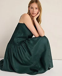 Ann Taylor Haven Well Within Ramie Blend Pleated Maxi Dress Deep Turquoise Women's