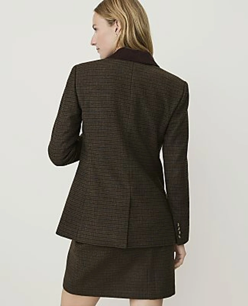 Ann Taylor Petite Weekend Crosby Blazer Houndstooth Forest Combo Women's