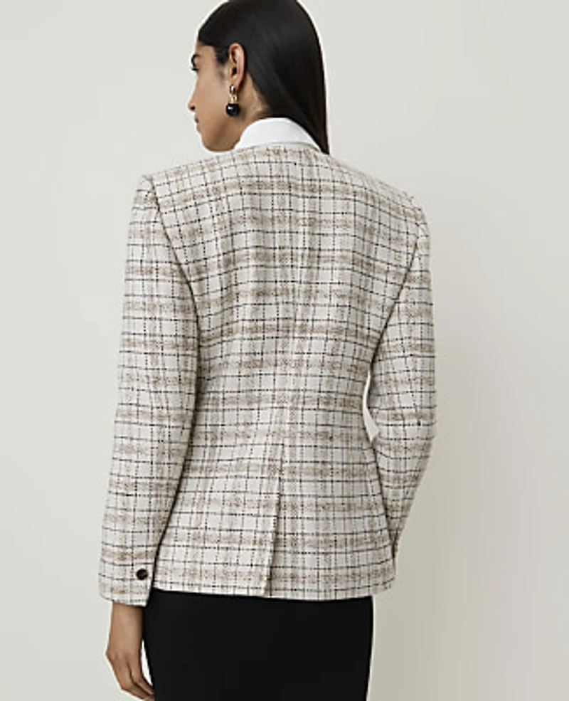 Ann Taylor Petite Split Hem Jacket Plaid Whipped Cream Multi Women's