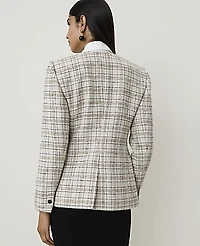 Ann Taylor Petite Split Hem Jacket Plaid Whipped Cream Multi Women's