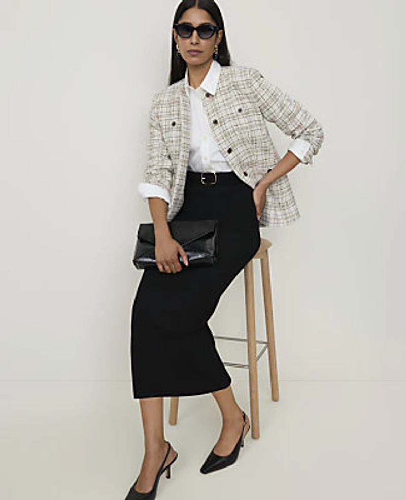 Ann Taylor Petite Split Hem Jacket Plaid Whipped Cream Multi Women's