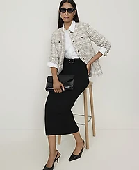 Ann Taylor Petite Split Hem Jacket Plaid Whipped Cream Multi Women's