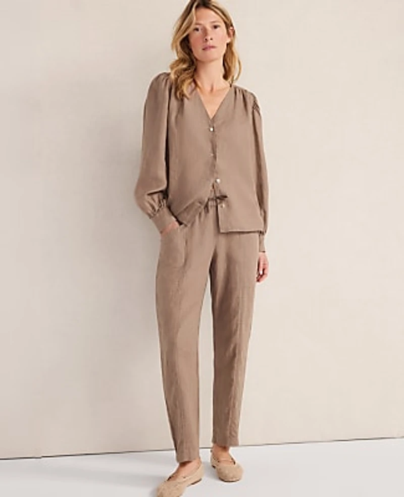 Ann Taylor Haven Well Within Linen V-Neck Blouse Women's