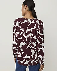 Ann Taylor Floral Pleat Front Top Purest Plum Women's