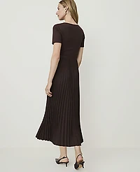 Ann Taylor Petite Belted Pleated Midi Dress French Mocha Women's