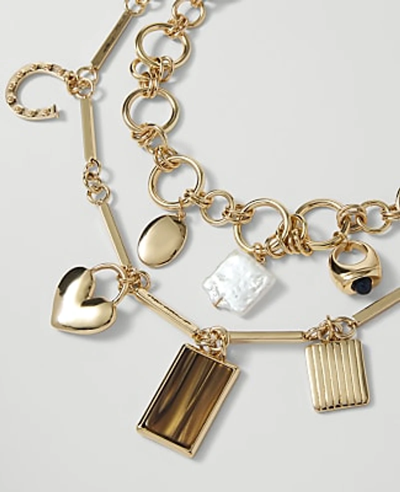 Ann Taylor Layered Charm Necklace Goldtone Women's