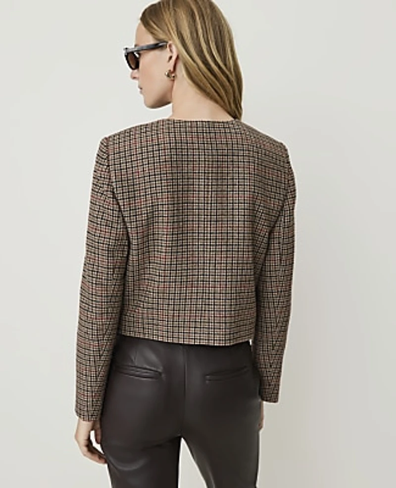 Ann Taylor The Petite Crew Neck Jacket Houndstooth Combo Women's