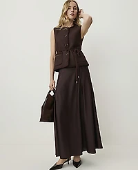 Ann Taylor Belted Vest Tweed French Mocha Women's