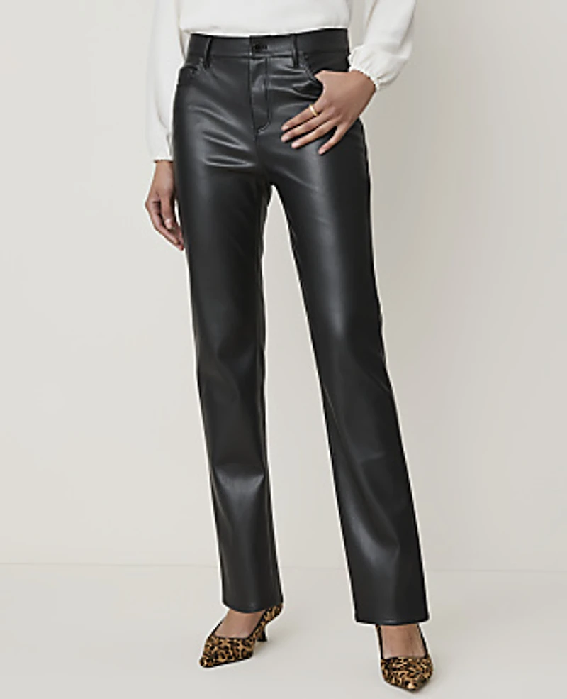 Ann Taylor The Petite Slim Pant Faux Leather Black Women's
