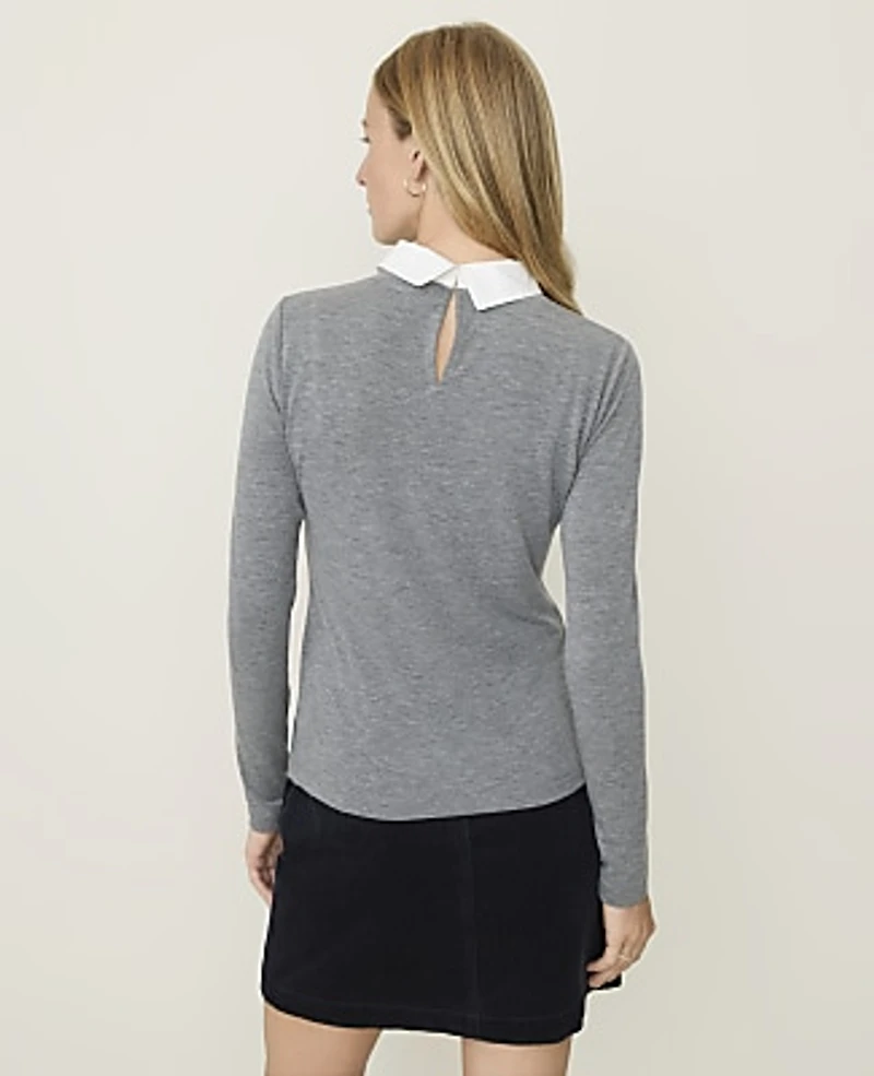 Ann Taylor Weekend Layered Mixed Media Top Size Medium Medium Heather Grey Women's