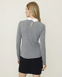 Ann Taylor Weekend Layered Mixed Media Top Size Medium Medium Heather Grey Women's