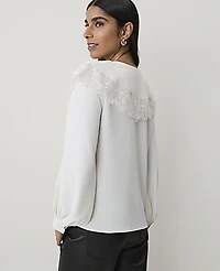 Ann Taylor Petite Lace Cape Collar Blouse Winter White Women's
