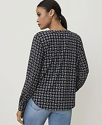 Ann Taylor Geo Print Mixed Media Pleat Front Top Night Sky Women's