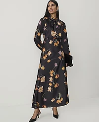 Ann Taylor Petite Floral Bow Blouse Black - Yellow Women's