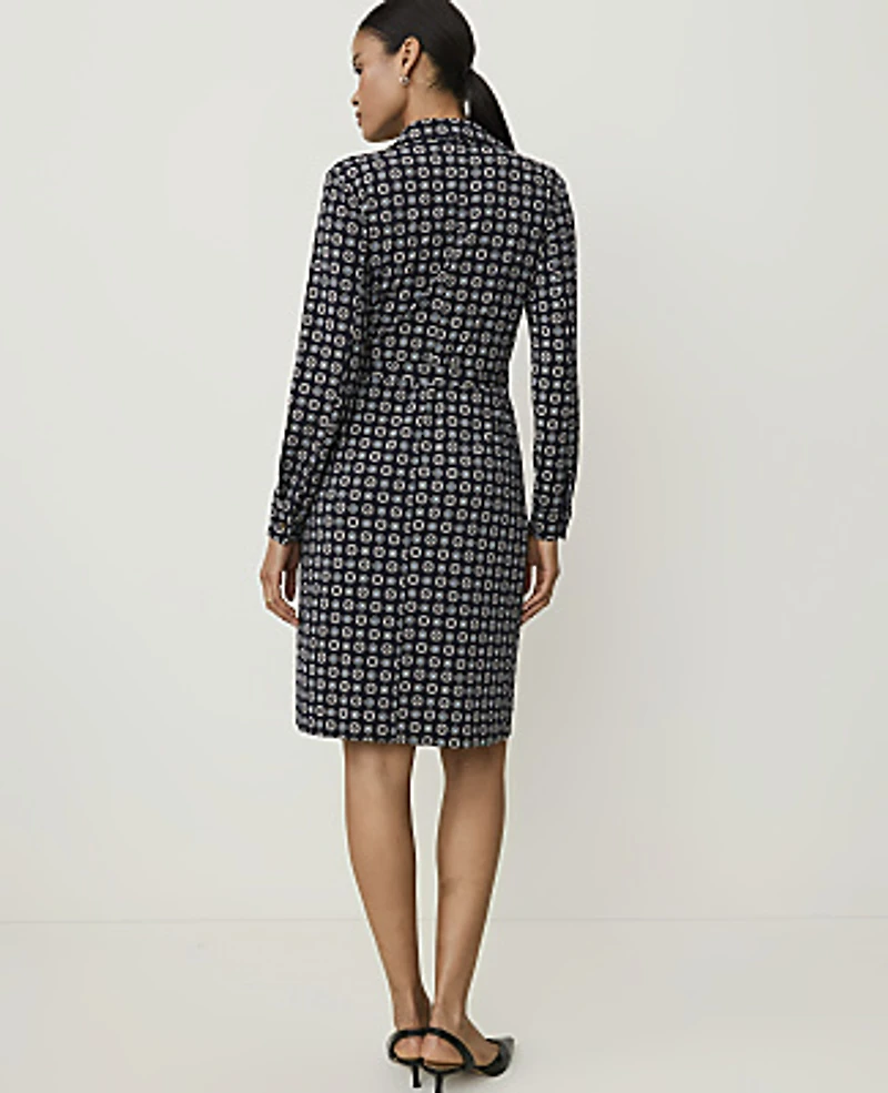 Ann Taylor Petite Geo Print Collared Wrap Midi Dress Night Sky Women's