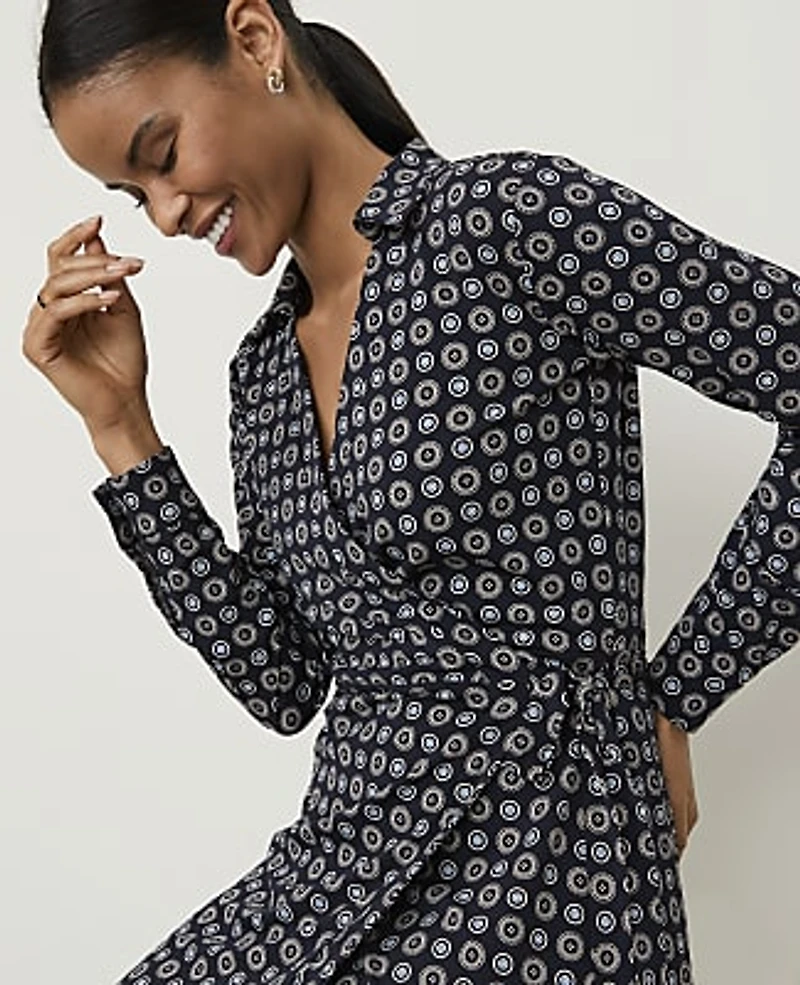 Ann Taylor Petite Geo Print Collared Wrap Midi Dress Night Sky Women's