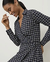 Ann Taylor Petite Geo Print Collared Wrap Midi Dress Night Sky Women's
