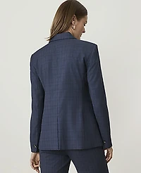 Ann Taylor The Plaid Single Button Blazer Blue Combo Fancy Check Women's