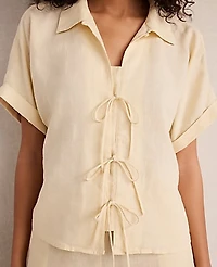 Ann Taylor Haven Well Within Linen Tie-Front Top Size Medium Soft Beige Women's