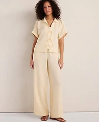 Ann Taylor Haven Well Within Linen Tie-Front Top Size Medium Soft Beige Women's