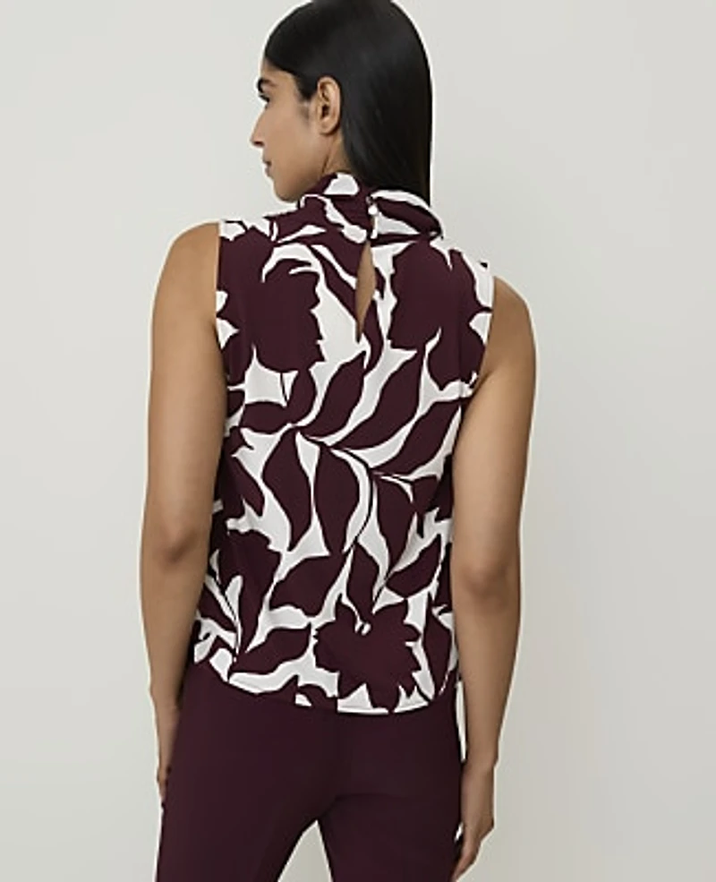 Ann Taylor Floral Draped Cowl Neck Top Purest Plum Women's