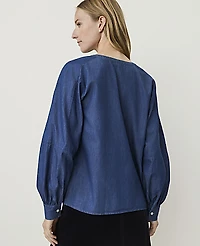 Ann Taylor Weekend Crew Neck Blouse Chambray Women's