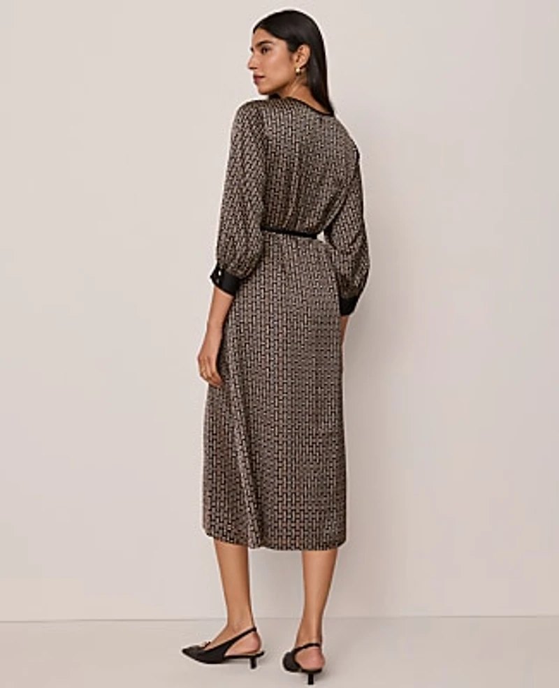 Ann Taylor Chain Link Print Midi Dress Size 2 Black Women's