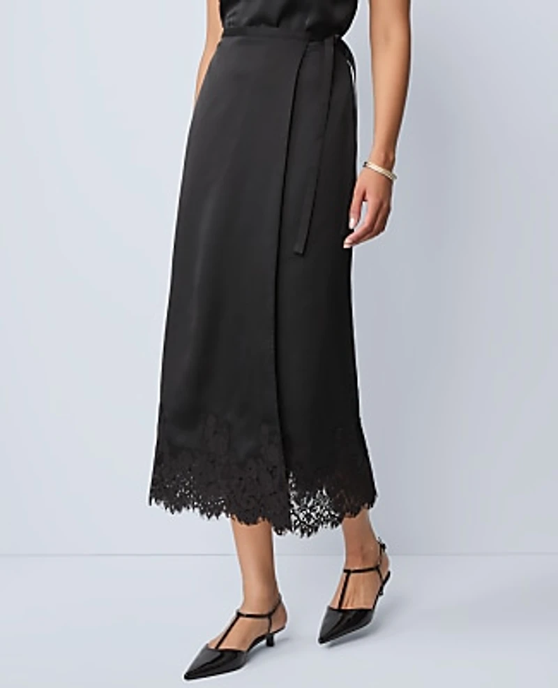 Ann Taylor Satin Lace Hem Wrap Skirt Women's