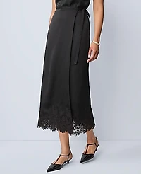 Ann Taylor Satin Lace Hem Wrap Skirt Women's