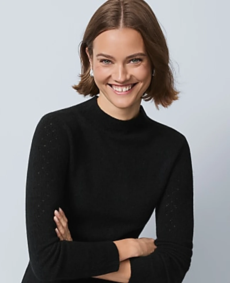Ann Taylor Pointelle Mock Neck Sweater Women's