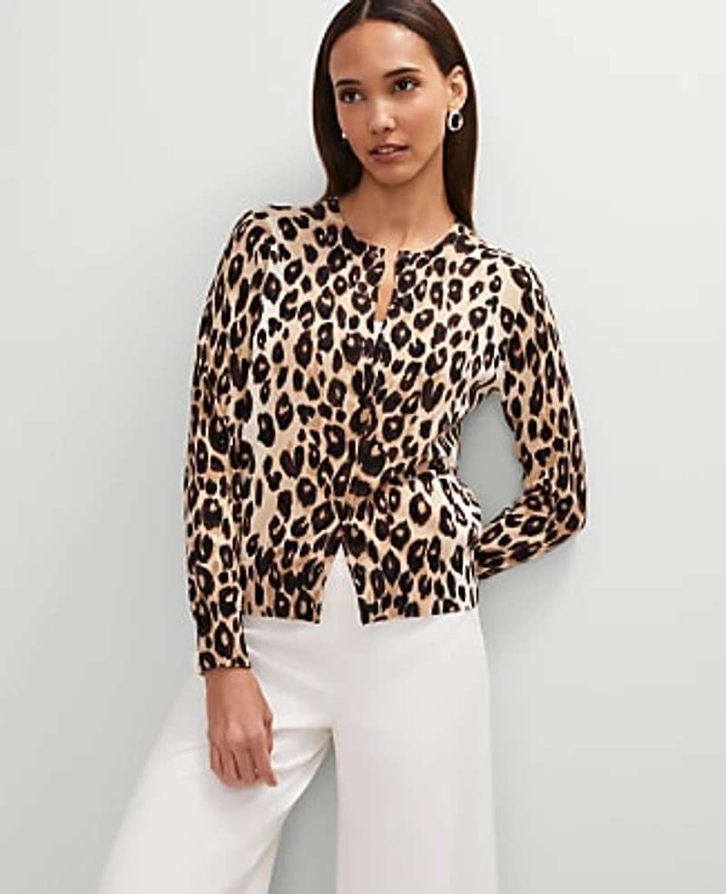 Ann Taylor Animal Print Ann Cardigan Size Small _Black Women's