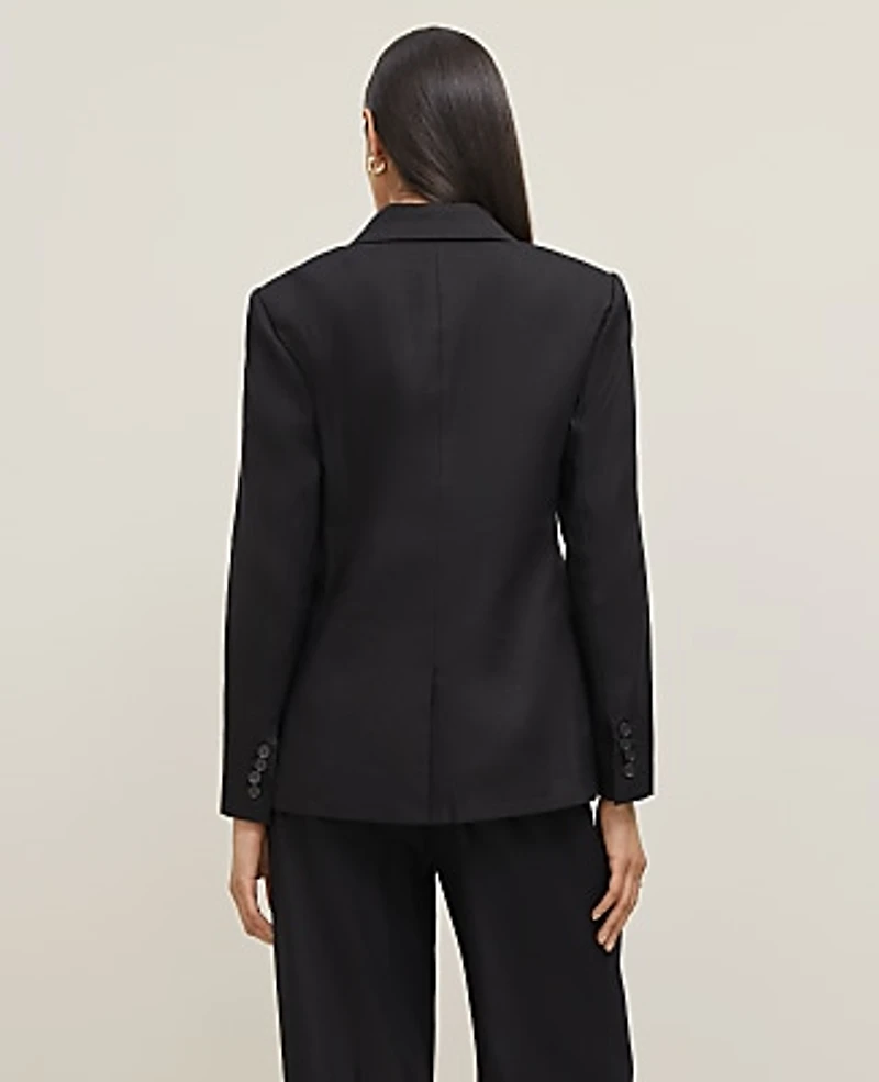 Ann Taylor The Notched Two Button Fitted Blazer Linen Blend Black Women's
