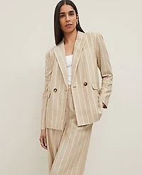 Ann Taylor The Petite Double Breasted Blazer in Pinstripe Size 2 Sandstorm Women's