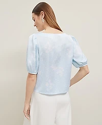 Ann Taylor Floral Boatneck Popover Top Zephyr Blue B Women's