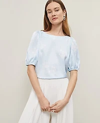 Ann Taylor Floral Boatneck Popover Top Zephyr Blue B Women's