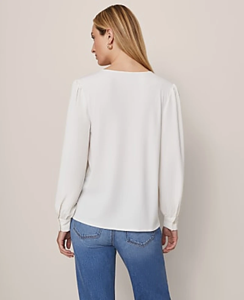 Ann Taylor Lace Trim Top Size Large Winter White Women's