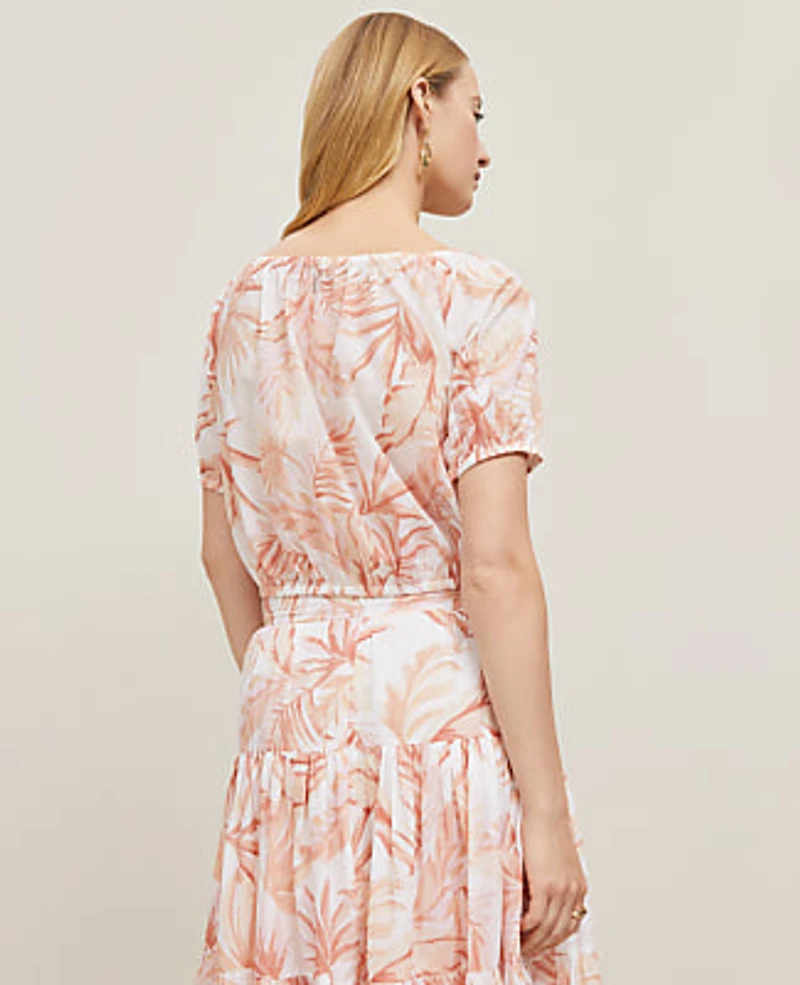 Ann Taylor Petite Floral Bubble Hem Top Size Small Blush Women's