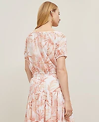 Ann Taylor Petite Floral Bubble Hem Top Size Small Blush Women's