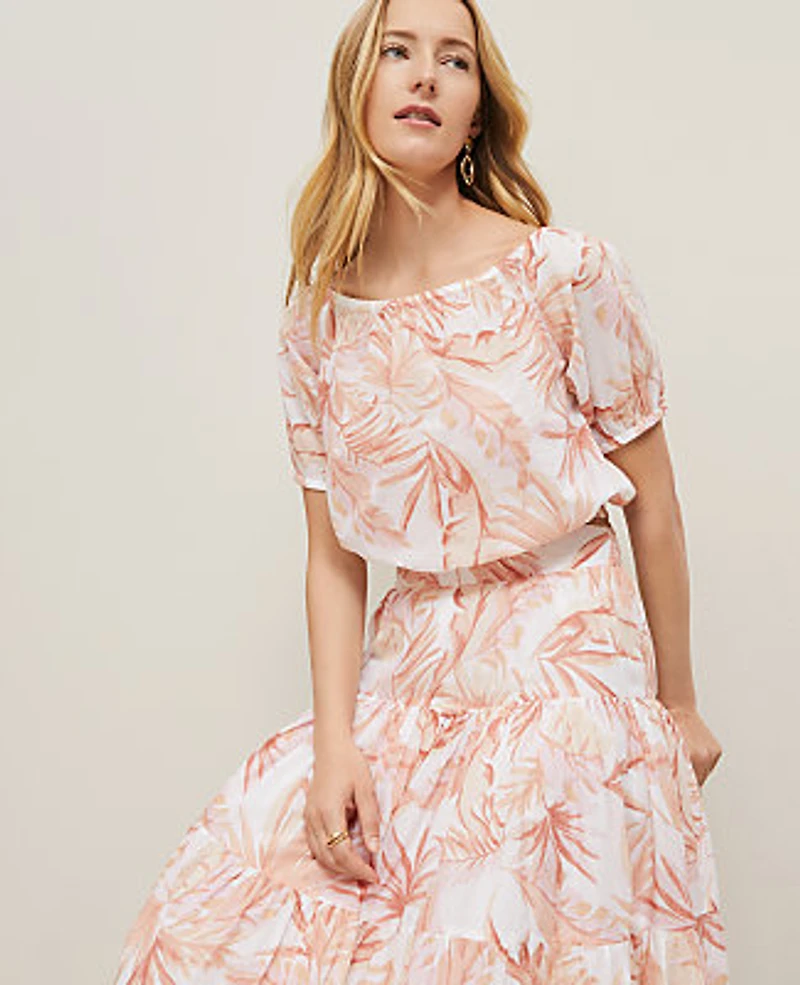 Ann Taylor Petite Floral Bubble Hem Top Size Small Blush Women's