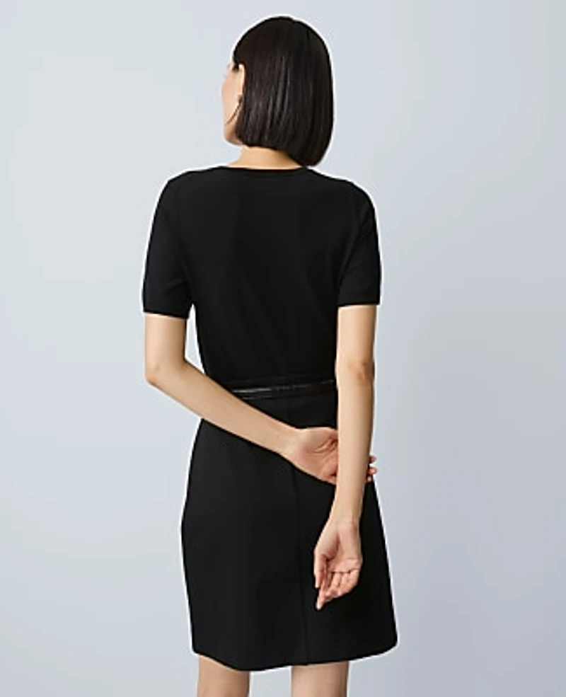 Ann Taylor Ponte Belted A-Line Skirt Size 14 Black Women's