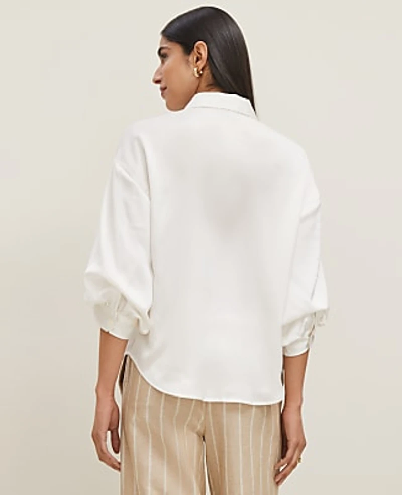 Ann Taylor Petite Blouson Sleeve Shirt Size XS Winter White Women's